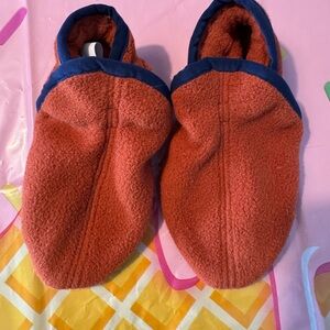Patagonia Toddler Fleece Booties Rust Orange & Navy Trim Synchilla 12-24 months